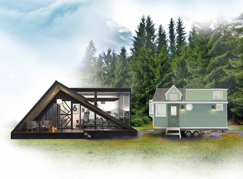Modular A-frame house and a tiny house on wheels
